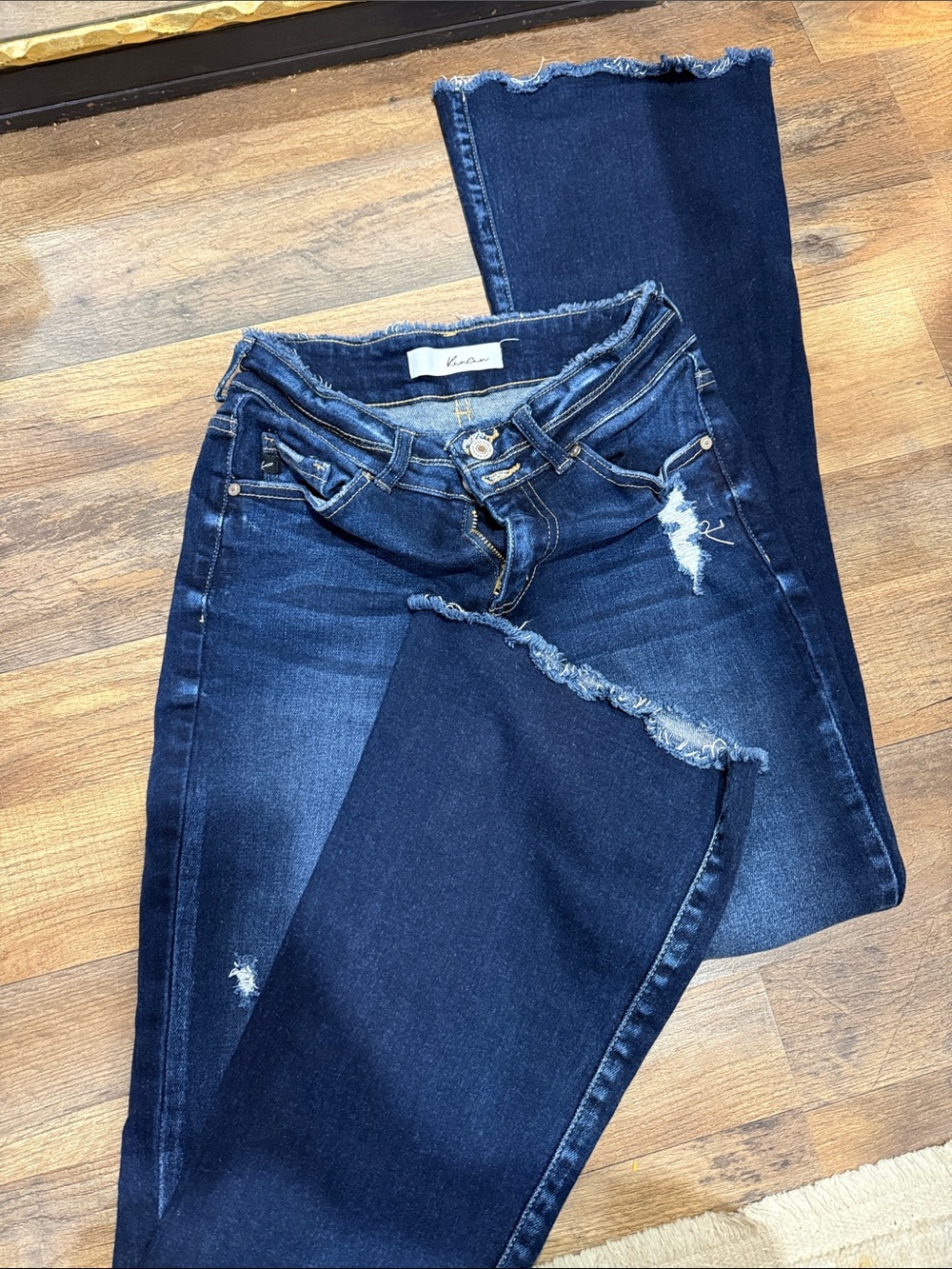 KanCan Dark Indigo Distressed Wide Leg Jeans